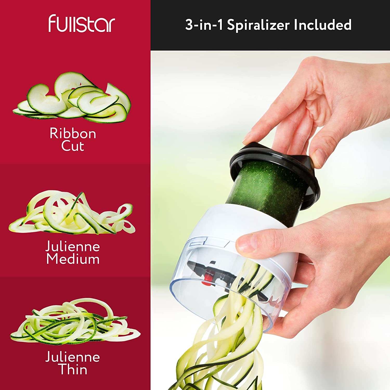 All-In-1 Vegetable Chopper, Mandoline Slicer & Cheese Grater - Multi Blade French Fry Cutter & Veggie Dicer - Includes Bonus Handheld Spiralizer & Kitchen Gadgets (6 in 1,Black/White)