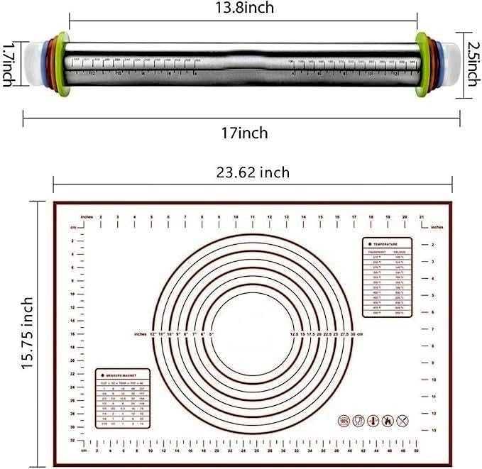 Adjustable Stainless Steel Rolling Pin with 4 Thickness Rings (2/3/6/10Mm) – Removable Discs for Dough, Pizza, Pastry & Cookies – Non-Stick, Dishwasher Safe Baking Tool