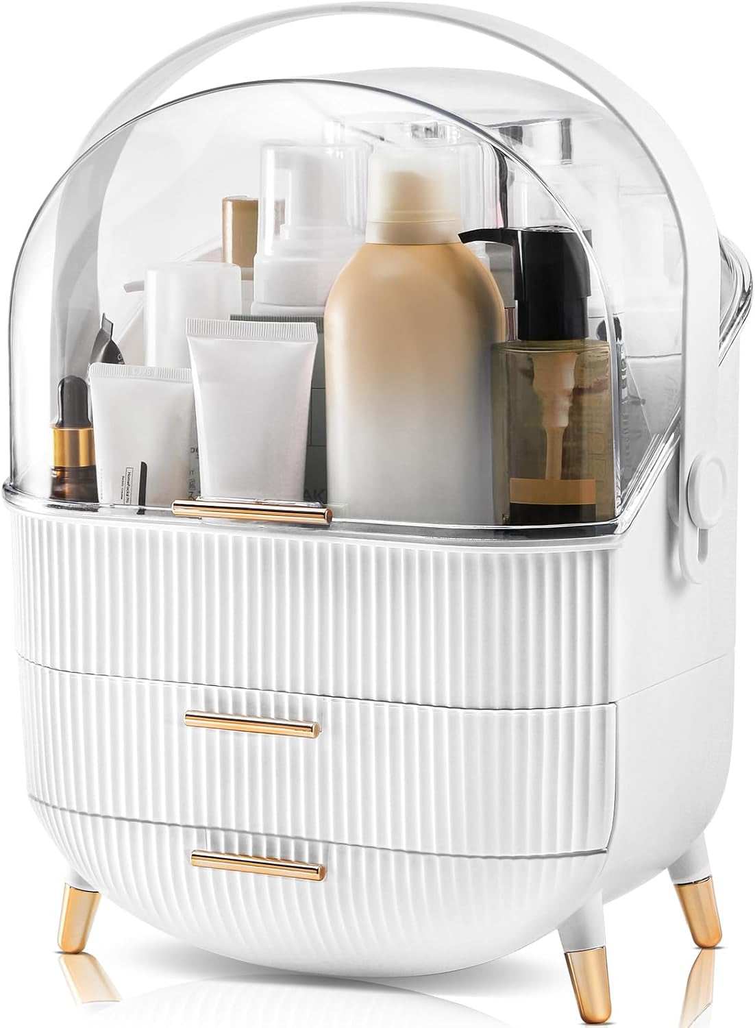 Makeup Organizers and Storage, Make up Organizer for Vanity Cosmetics Skincare Organizers With Lid and Drawers Display Cases for Countertop(White)