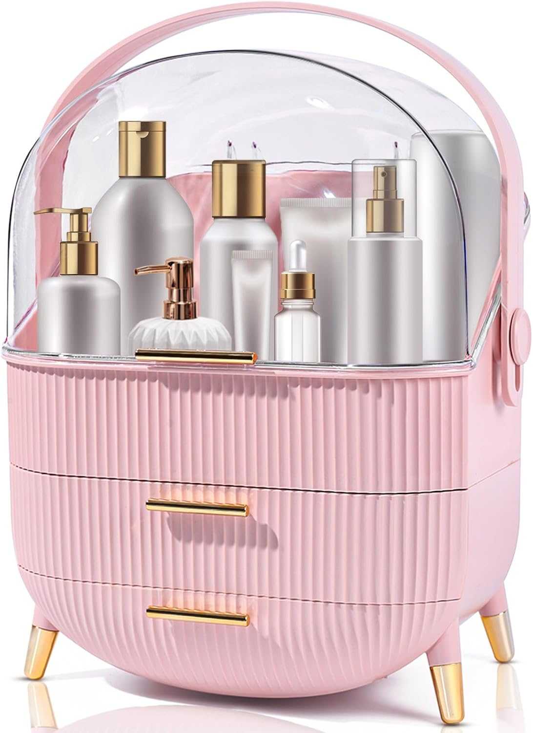 Makeup Organizers and Storage, Make up Organizer for Vanity Cosmetics Skincare Organizers With Lid and Drawers Display Cases for Countertop(White)