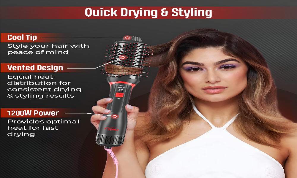 Hair Dryer Brush Blow Dryer, 4 in 1 Fast Drying Hair Styler Volumizer with Negative Ionic & Ceramic Barrel for All Hair Types, Hair Brush Blow Dryer & Hot Air Straightener, Multi-Temperature Setting