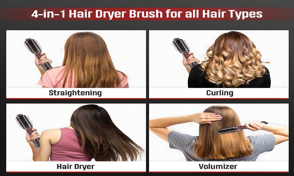 Hair Dryer Brush Blow Dryer, 4 in 1 Fast Drying Hair Styler Volumizer with Negative Ionic & Ceramic Barrel for All Hair Types, Hair Brush Blow Dryer & Hot Air Straightener, Multi-Temperature Setting
