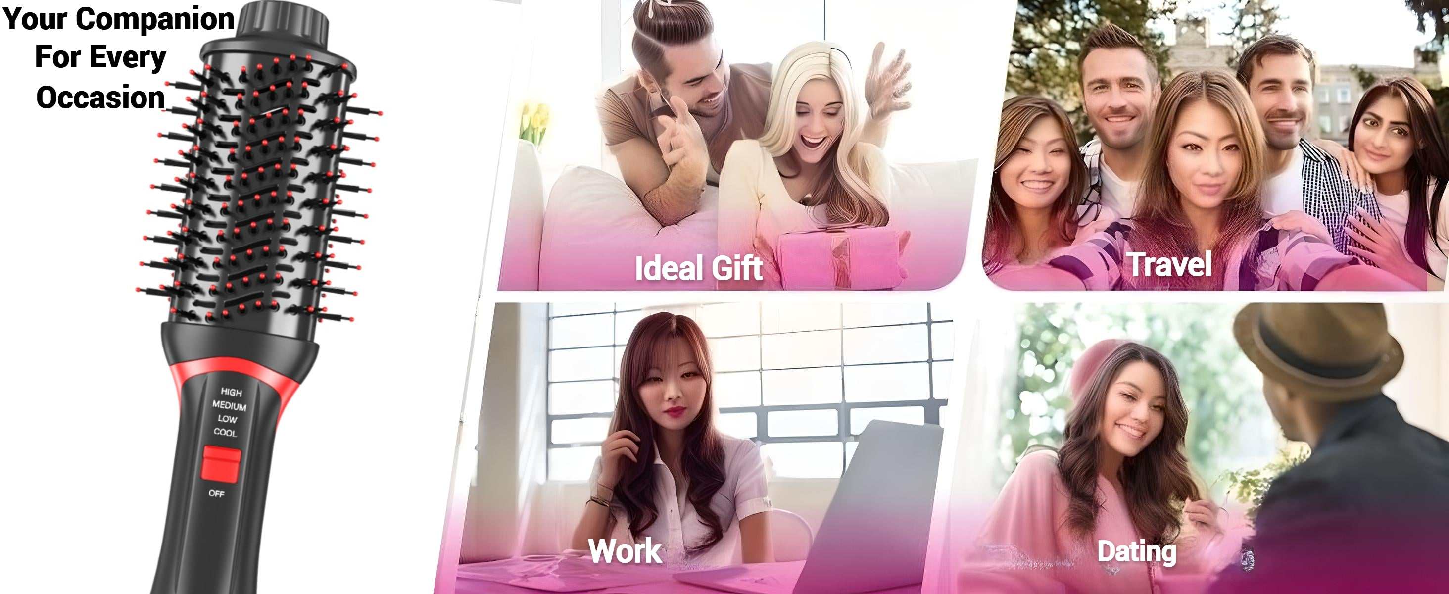 Hair Dryer Brush Blow Dryer, 4 in 1 Fast Drying Hair Styler Volumizer with Negative Ionic & Ceramic Barrel for All Hair Types, Hair Brush Blow Dryer & Hot Air Straightener, Multi-Temperature Setting