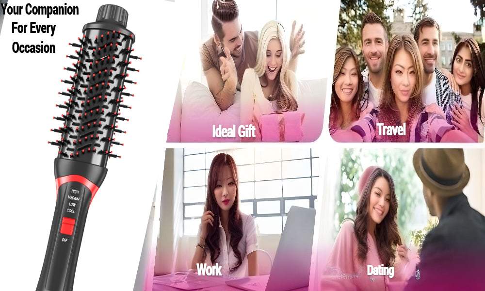 Hair Dryer Brush Blow Dryer, 4 in 1 Fast Drying Hair Styler Volumizer with Negative Ionic & Ceramic Barrel for All Hair Types, Hair Brush Blow Dryer & Hot Air Straightener, Multi-Temperature Setting