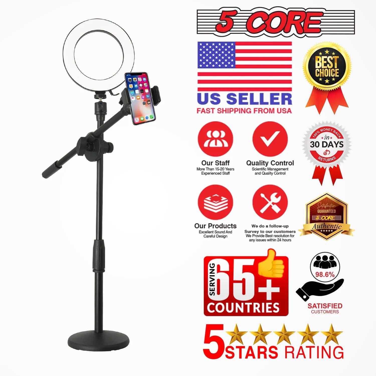 6 Inch Ring Light with Cell Phone Stand Adjustable Ring Light Angle LED Circle Light W Phone Holder