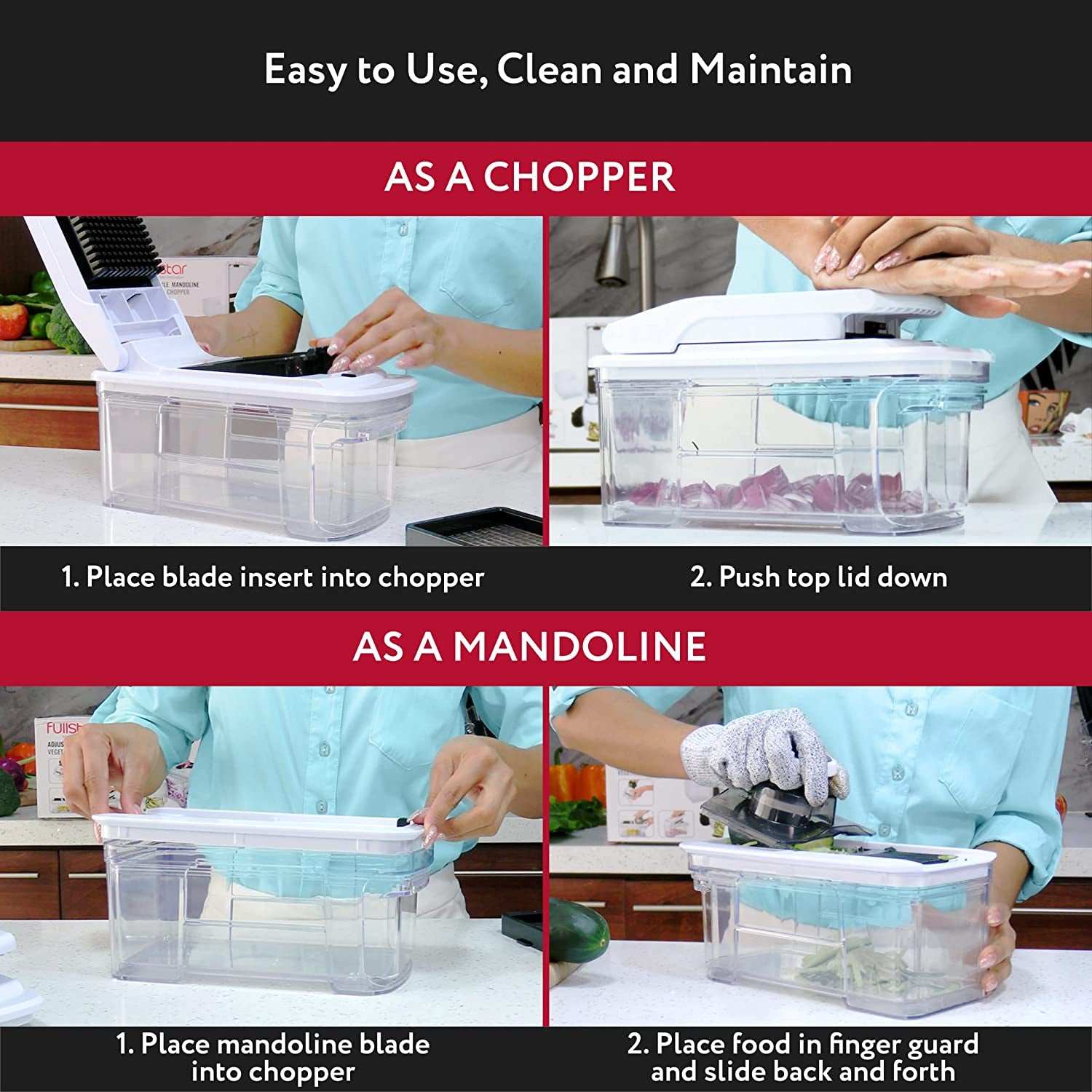 All-In-1 Vegetable Chopper, Mandoline Slicer & Cheese Grater - Multi Blade French Fry Cutter & Veggie Dicer - Includes Bonus Handheld Spiralizer & Kitchen Gadgets (6 in 1,Black/White)