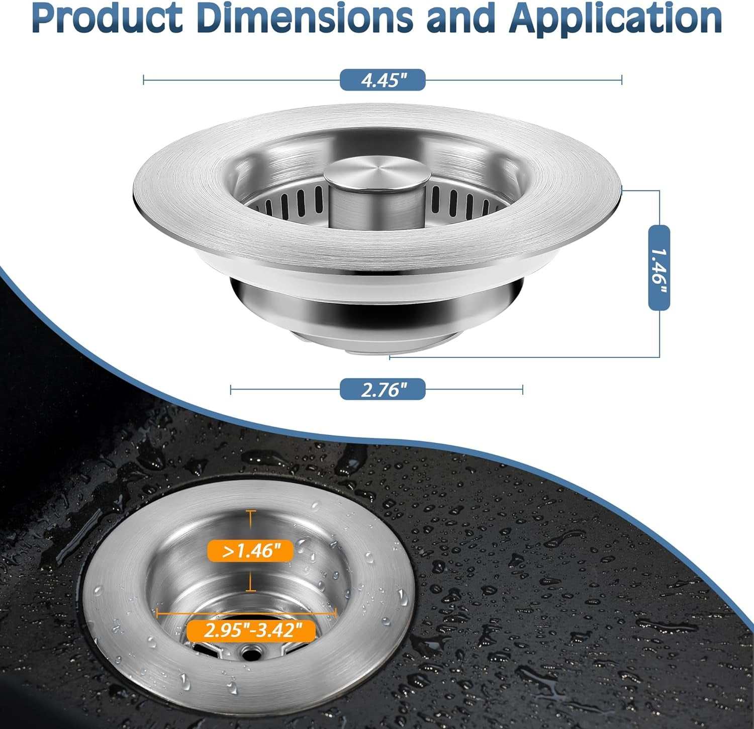 Kitchen Sink Drain Strainer 3 in 1, 304 Stainless Steel Pop up Sink Stopper, Anti-Clogging Sink Drain Strainer for US Standard Kitchen Drain