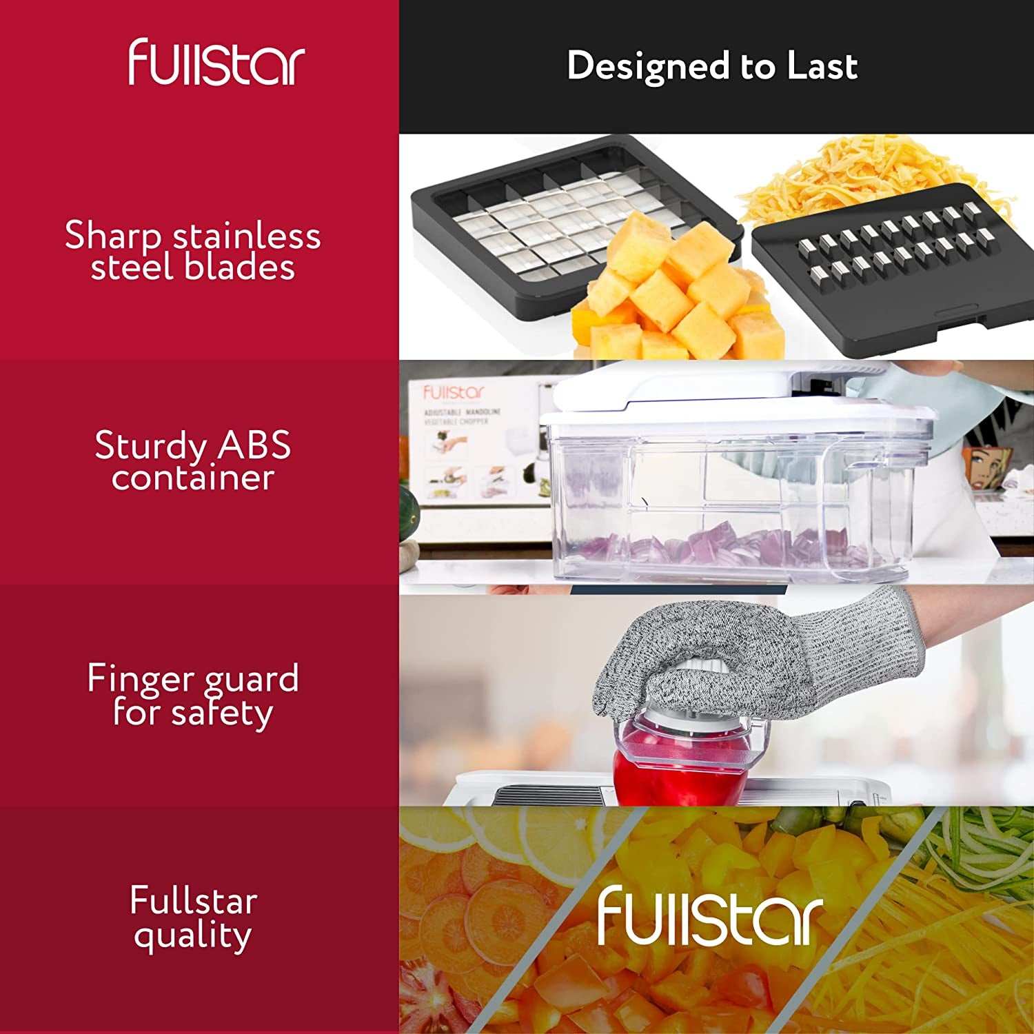All-In-1 Vegetable Chopper, Mandoline Slicer & Cheese Grater - Multi Blade French Fry Cutter & Veggie Dicer - Includes Bonus Handheld Spiralizer & Kitchen Gadgets (6 in 1,Black/White)