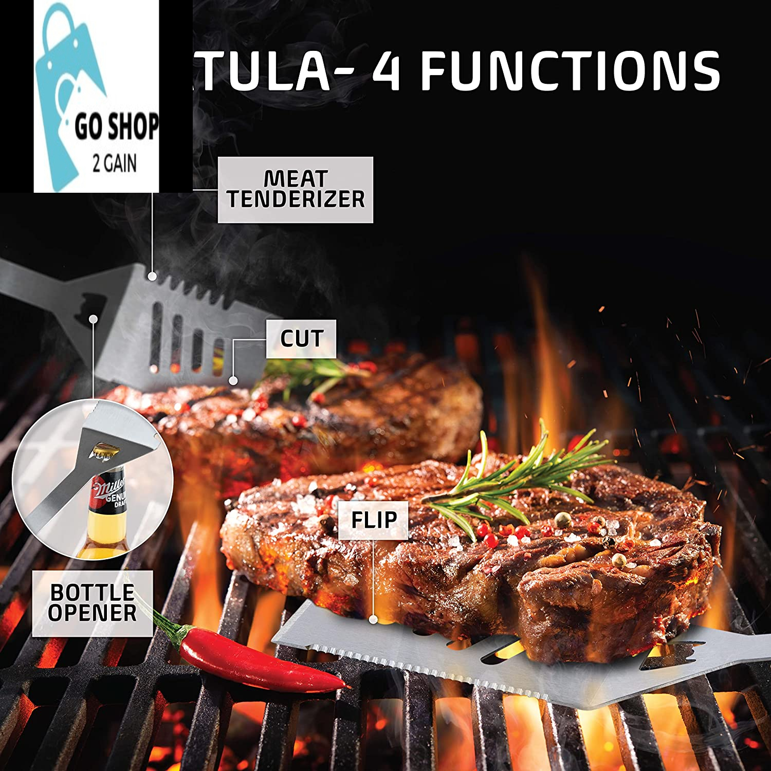 Grilling Accessories, Grill Tools, Fathers Day Grilling Gifts for Dad, Heavy Duty Stainless Steel Grill Set BBQ Grill Accessories for Outdoor Grill with Aluminum Case and Apron