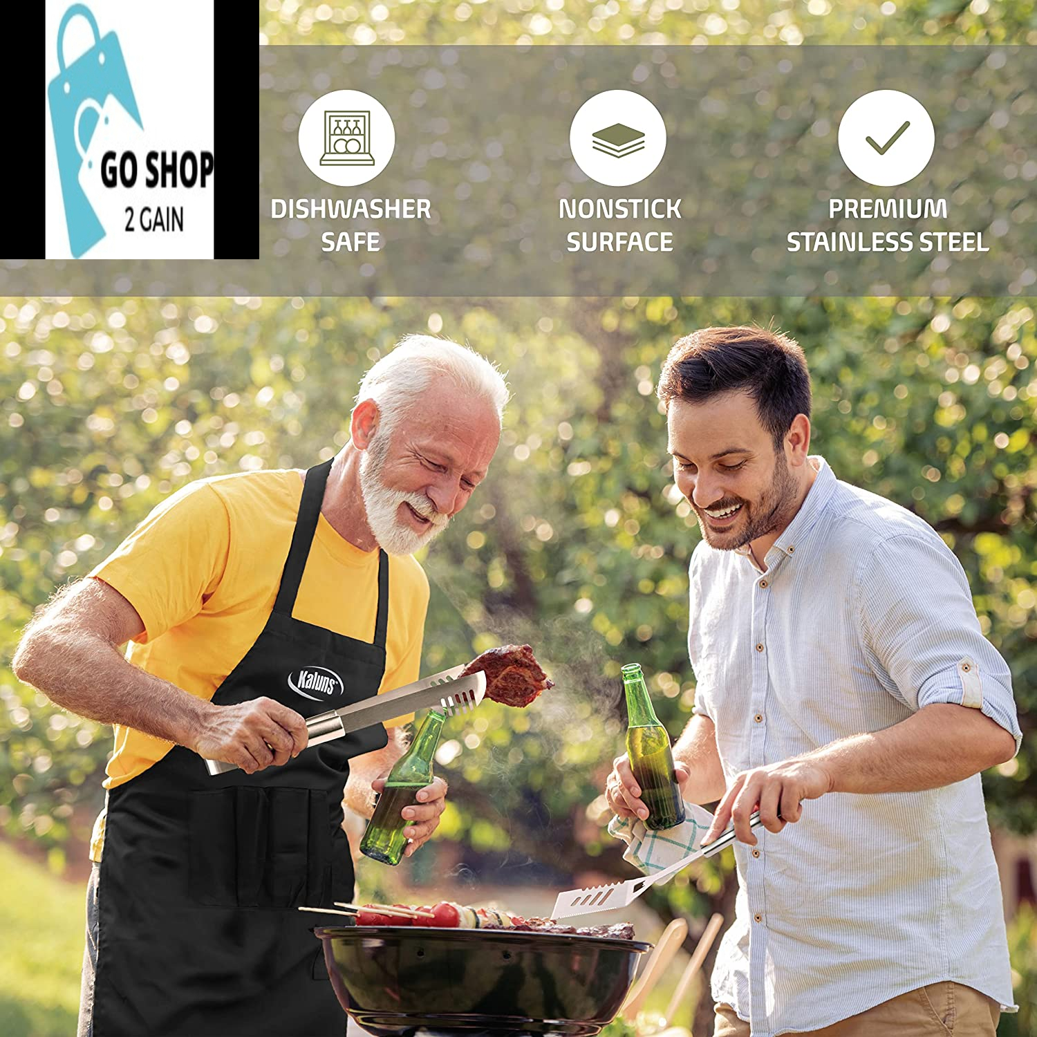 Grilling Accessories, Grill Tools, Fathers Day Grilling Gifts for Dad, Heavy Duty Stainless Steel Grill Set BBQ Grill Accessories for Outdoor Grill with Aluminum Case and Apron