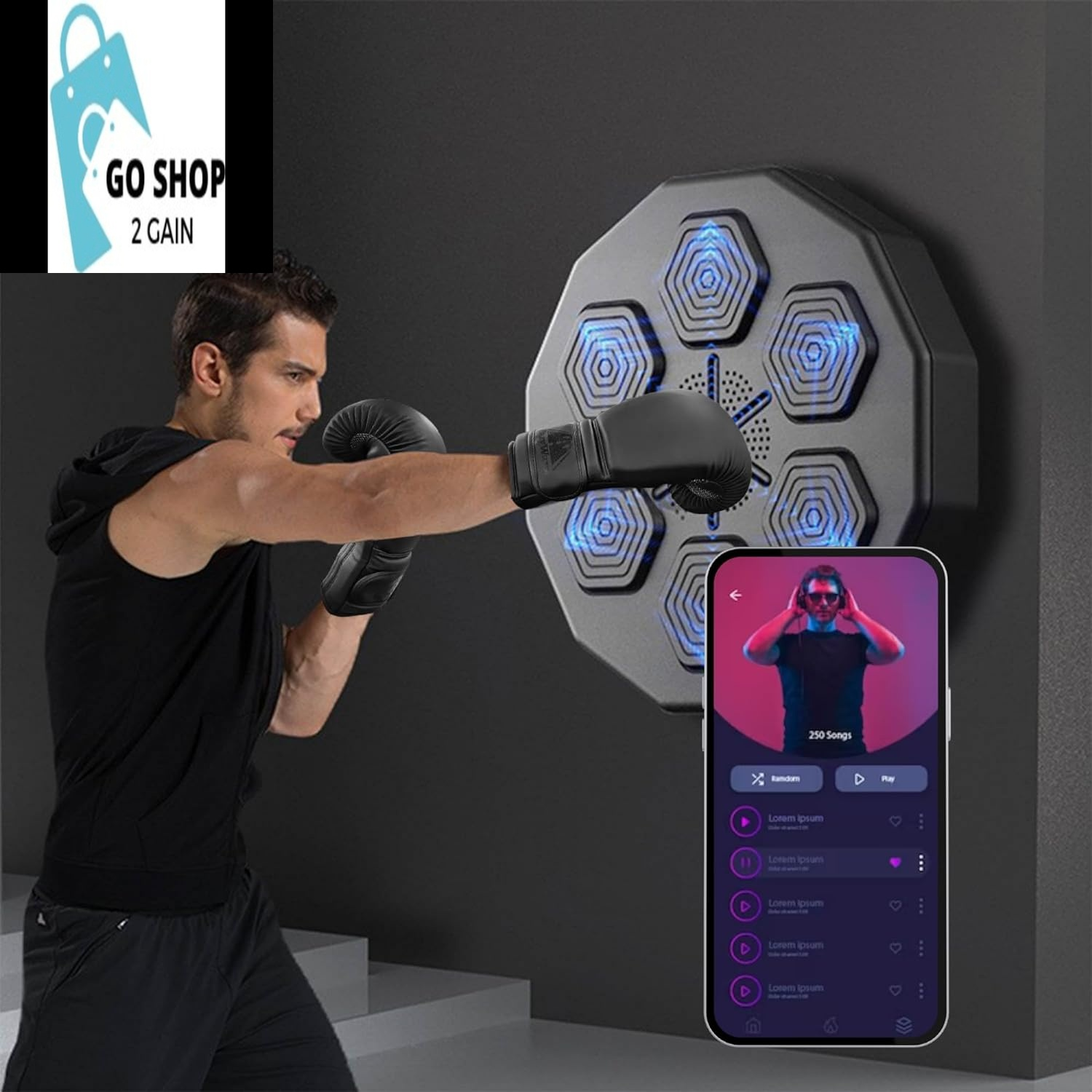 Smart Music Boxing Machine with 14Oz Boxing Gloves Bluetooth Electronic Wall Punching Pad Boxing Trainer Musical Exercise Equipment Type-C Charging Wall Mounted Punching Machine Home Workout