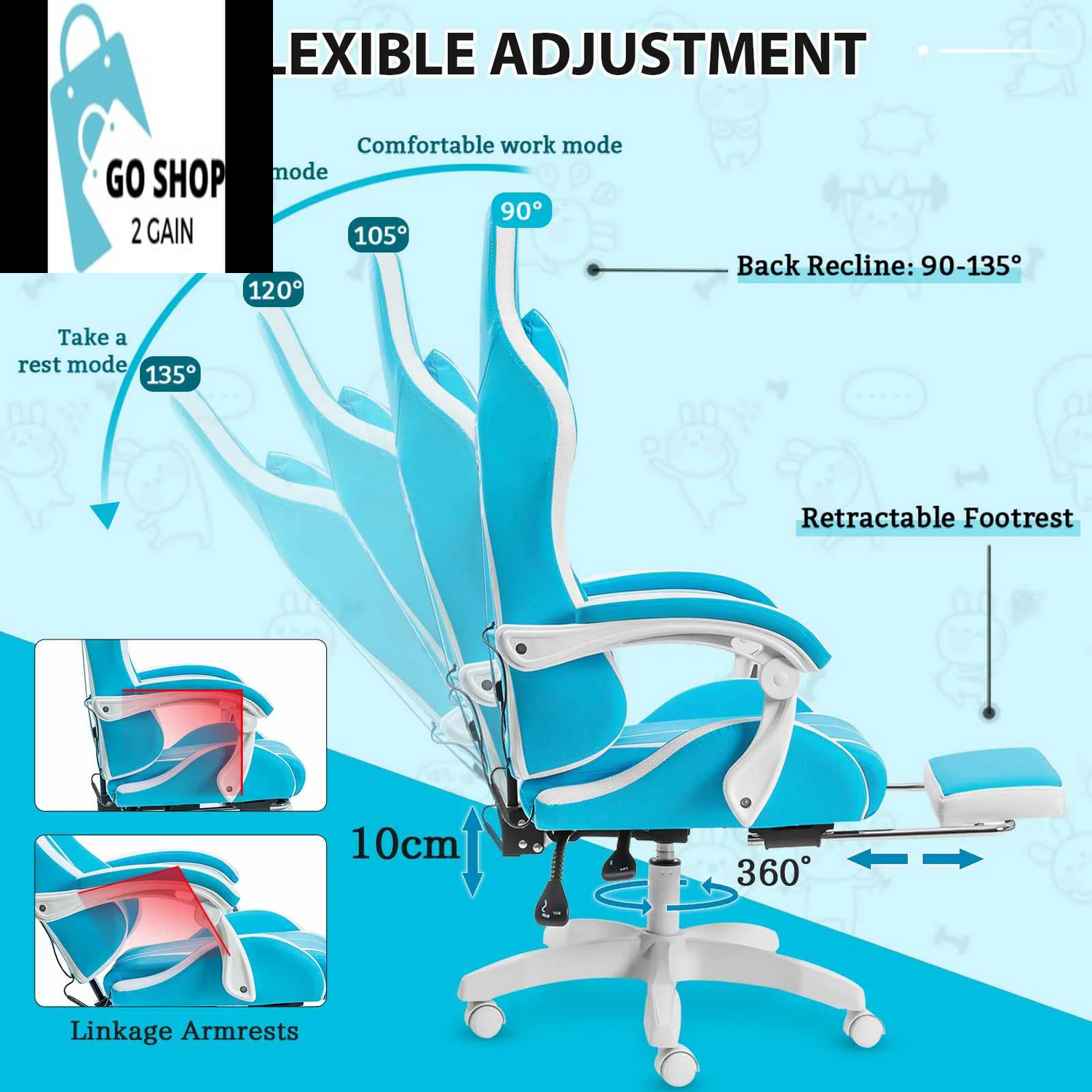 Ultimate Gaming Chair: RGB Light, Ergonomic Design, and 2-Point Massage for Gamers & Office Use
