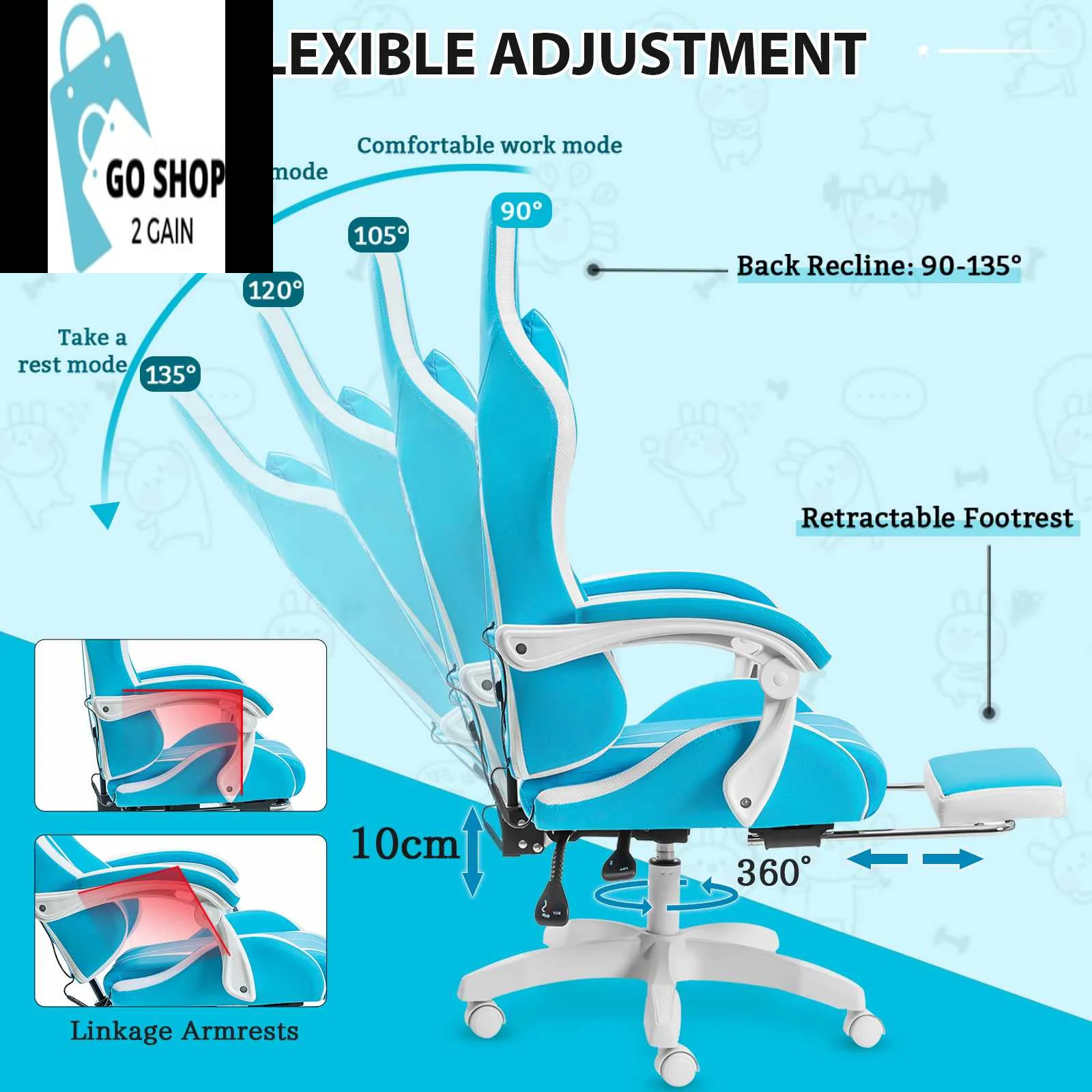 Ultimate Gaming Chair: RGB Light, Ergonomic Design, and 2-Point Massage for Gamers & Office Use