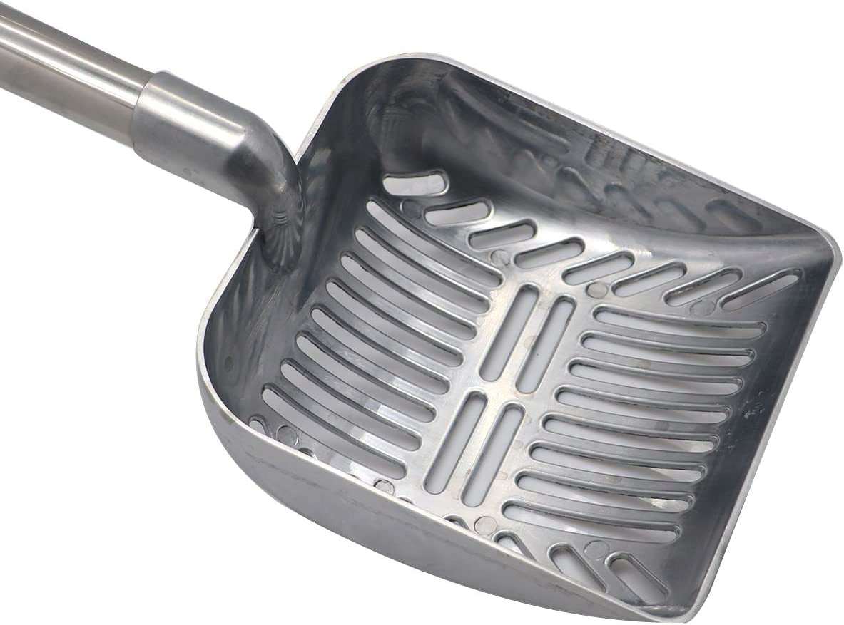 Long-Handled Metal Cat Litter Scoop Long Handle Cat Scoop Litter Box Scooper Non-Stick Aluminum Deep Shovel Litter Scoop Large Kitty Sifter Scoop Manages Big Clumps of Multi-Cat Families