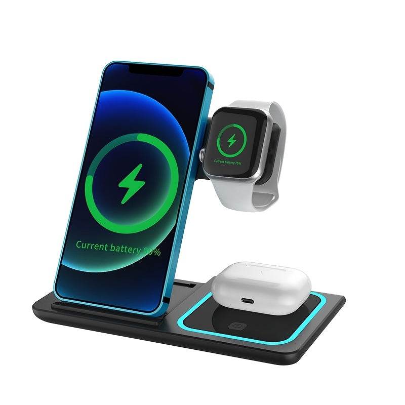 3 in 1 Fast Charging Station, Folding Wireless Charger Stand for Iphone 14,13,12,11/Pro/Max/Mini/Plus, X, XR, Xs/Max, SE, 8/Plus, Apple Watch 1-8, Airpods 3/2/Pro
