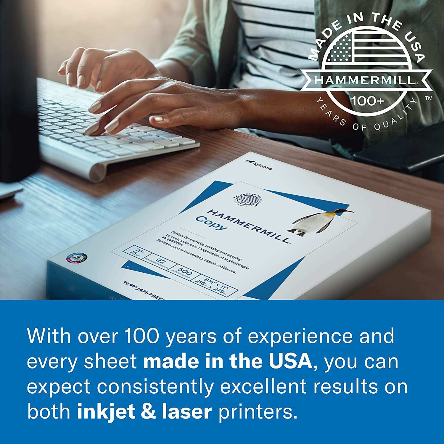 Printer Paper, Premium Multipurpose Paper 24 Lb, 8.5 X 11 - 5 Ream (2,500 Sheets) - 97 Bright, Made in the USA, 105810C