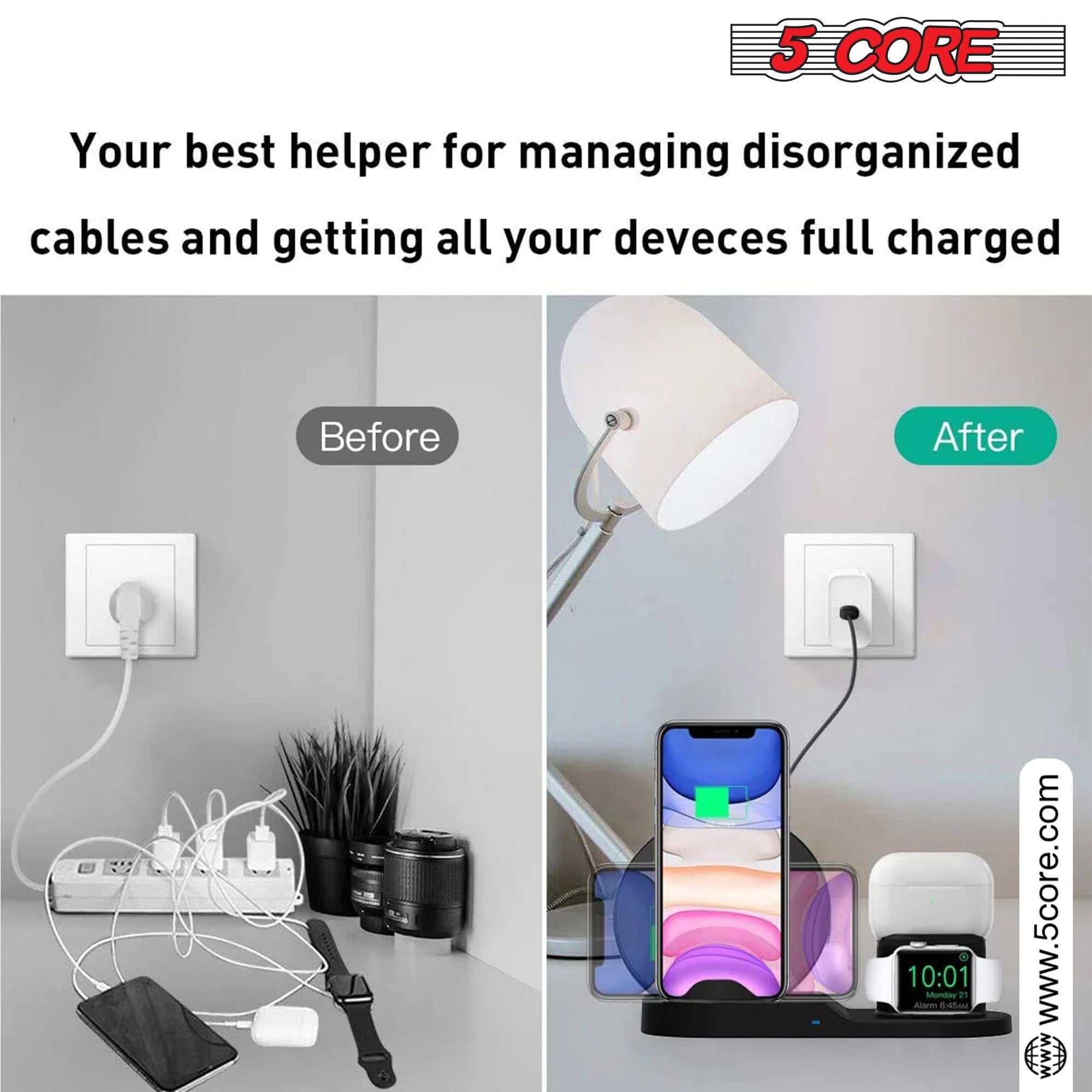 Wireless Charging Station 3 in 1 Wireless Charger Stand QI Fast Wireless Charging W Dual Coil for Samsung Iphone for Apple Watch Airpod -WCR 3
