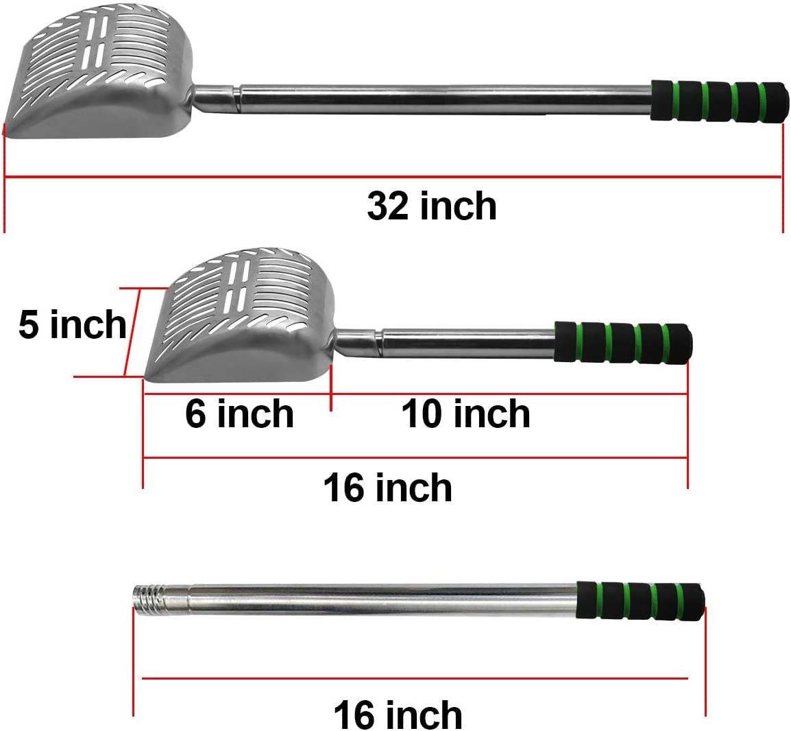 Long-Handled Metal Cat Litter Scoop Long Handle Cat Scoop Litter Box Scooper Non-Stick Aluminum Deep Shovel Litter Scoop Large Kitty Sifter Scoop Manages Big Clumps of Multi-Cat Families
