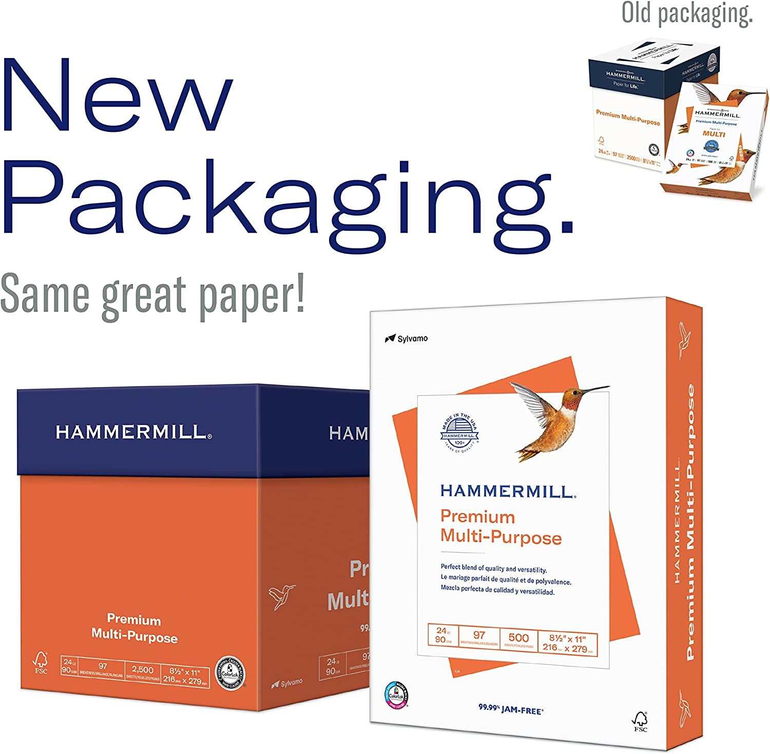 Printer Paper, Premium Multipurpose Paper 24 Lb, 8.5 X 11 - 5 Ream (2,500 Sheets) - 97 Bright, Made in the USA, 105810C