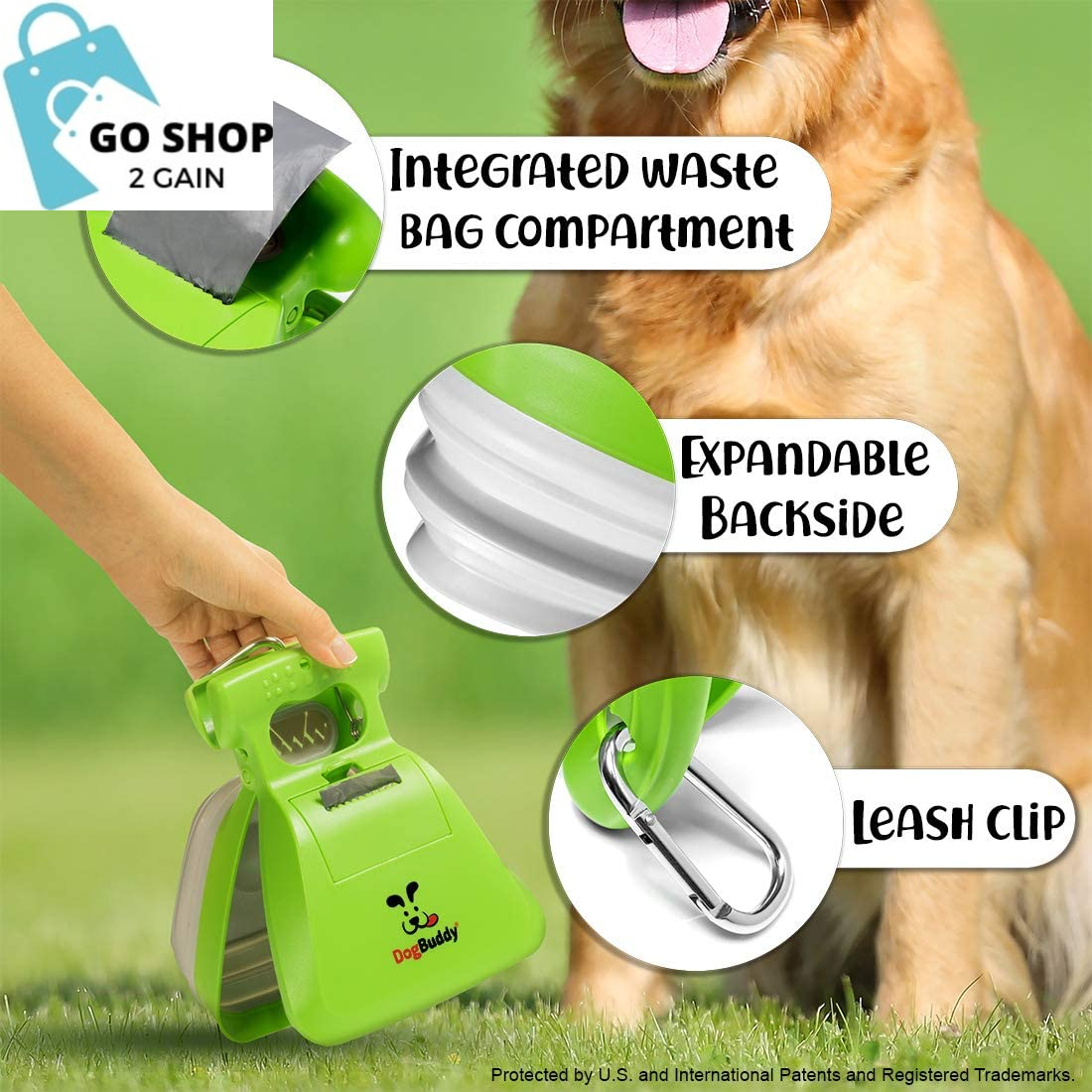 Portable Dog Poop Scooper, Sanitary Waste Pick Up, Heavy Duty Cleaner with Dispenser, Leash Clip and Pooper Scooper Bags Included (Medium, Kiwi)