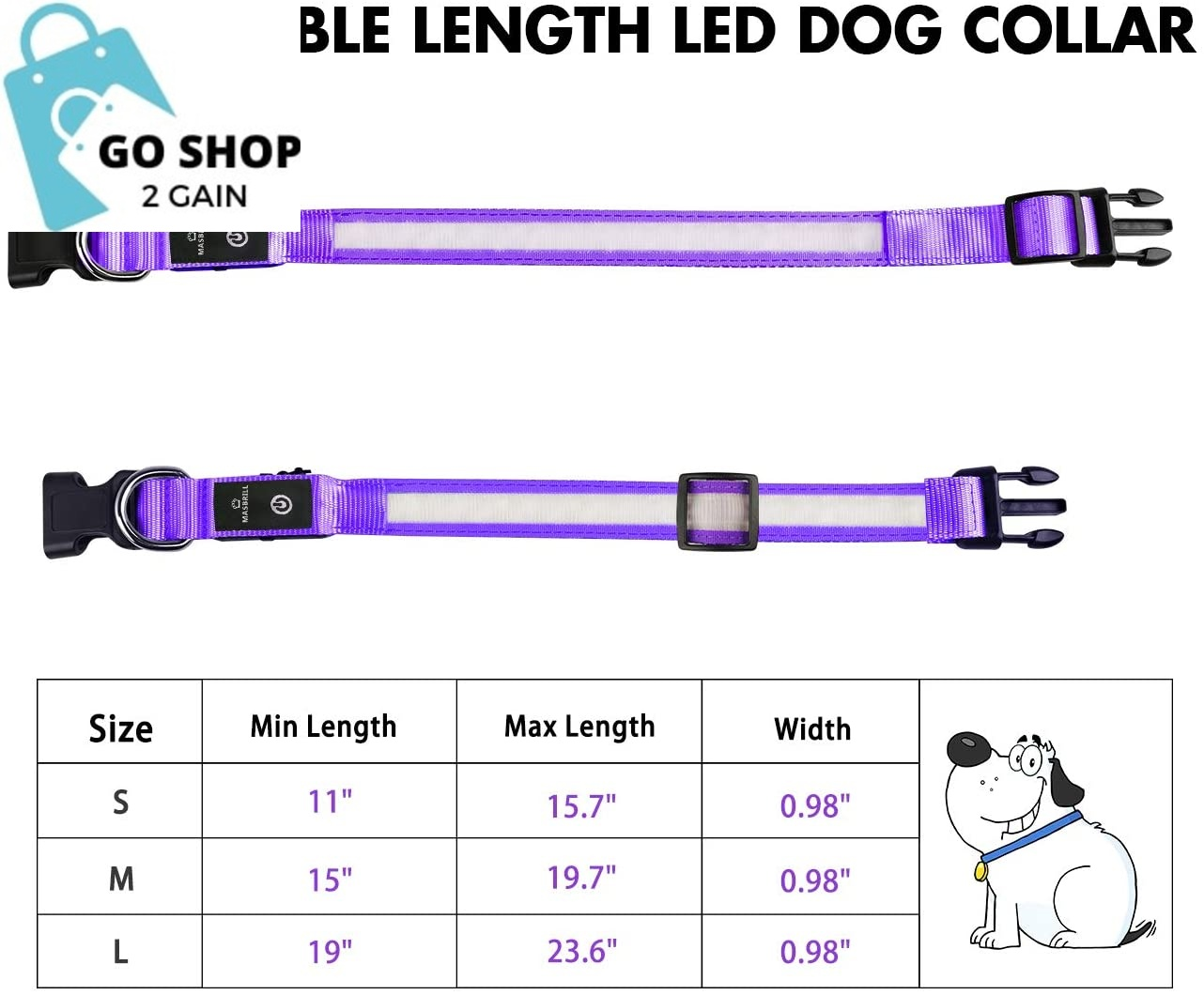 Light up Dog Collar, LED Dog Collar Rechargeable Lighted Dog Collar Glow Flashing Night Collar Waterproof, 4 Colors with 3 Sizes for Small Medium Large Dogs (S(0.98 * 15.75"), Purple)