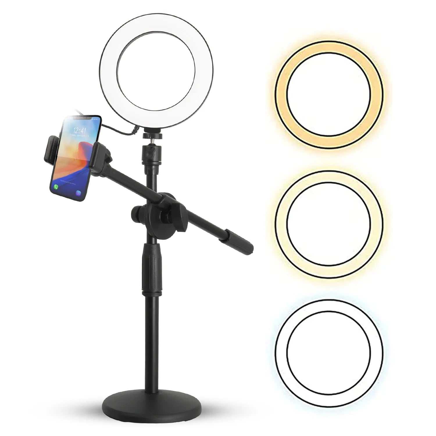 6 Inch Ring Light with Cell Phone Stand Adjustable Ring Light Angle LED Circle Light W Phone Holder