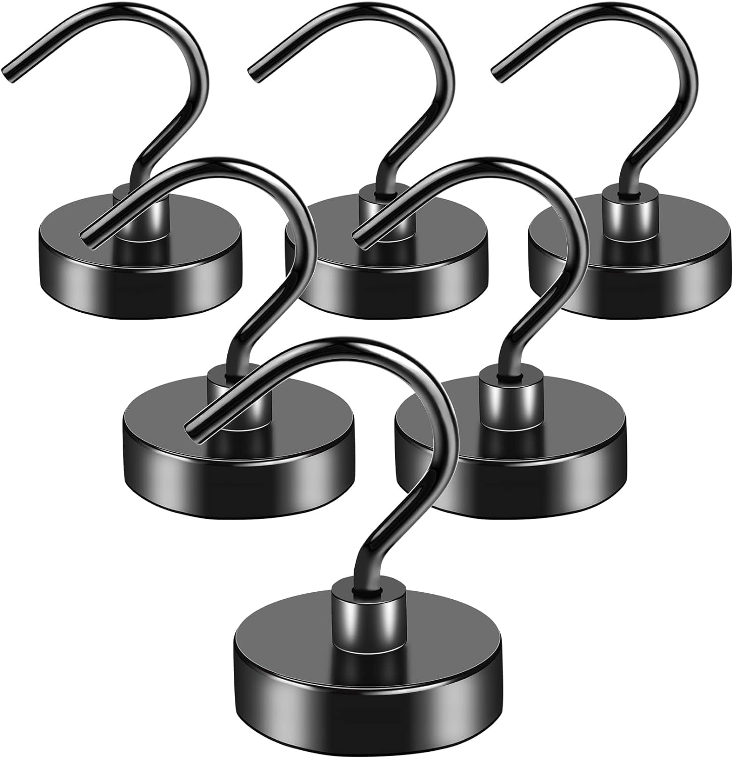  Magnetic Hooks Heavy Duty, 12 Pack 50LBS Black Strong Large Opening Magnet Hooks for Hanging, Neodymium Magnets with Hooks for Refrigerator, Cruise, Workplace and Office