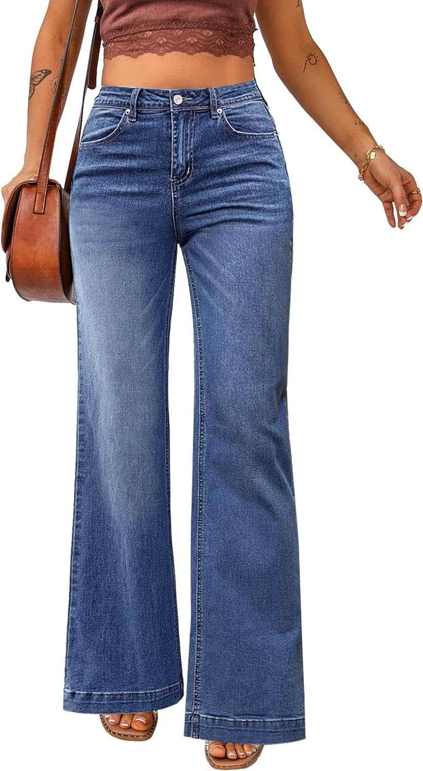 2024 Wide Leg Jeans for Women High Waist Stretchy Classic Baggy Flare Jeans Denim Pants