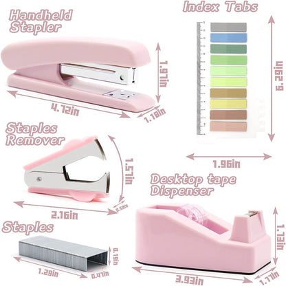 Pink Office Supplies, Desk Organizers and Accessories Office Supplies with Staple Remover, Stapler, Tape Dispenser, Staples, Clips, Scissor and Tabs