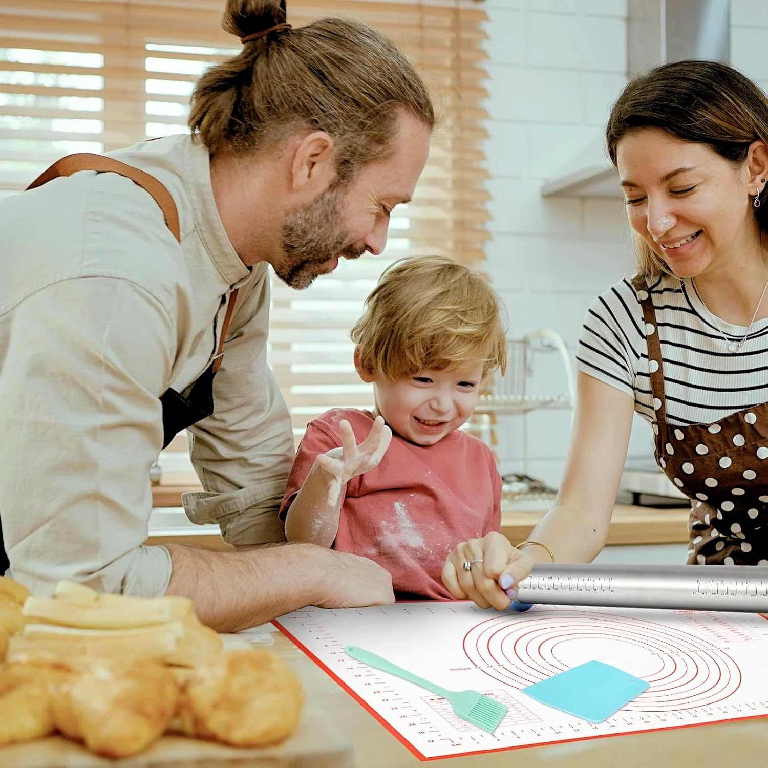 Adjustable Stainless Steel Rolling Pin with 4 Thickness Rings (2/3/6/10Mm) – Removable Discs for Dough, Pizza, Pastry &amp; Cookies – Non-Stick, Dishwasher Safe Baking Tool