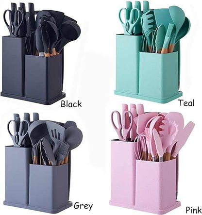 19-Piece Silicone &amp; Stainless Steel Kitchen Utensil Set with Block by ITZZO