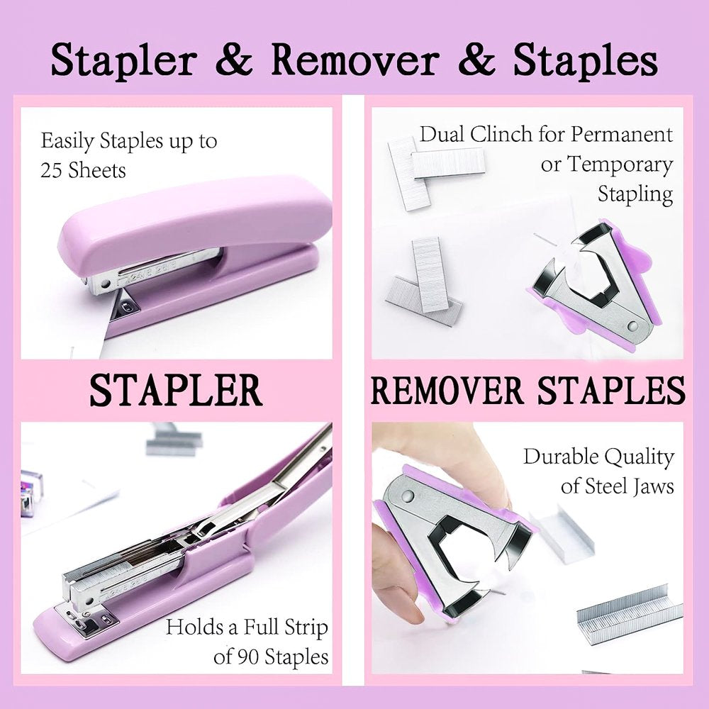 Office Supplies Set, Desk Organizers and Accessories Kit with Staple Remover, Stapler, Tape Dispenser, Staples, Clips, Scissor and Tabs for Office Clerks