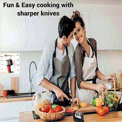 Knife Sharpeners for Kitchen Knives and Scissors– Tungsten Steel 4 In1 Kitchen Knife Sharpener – Ergonomic and Easy to Use Knife and Scissors Sharpening Kit with 4 Stage Sharpening Slots Black Red