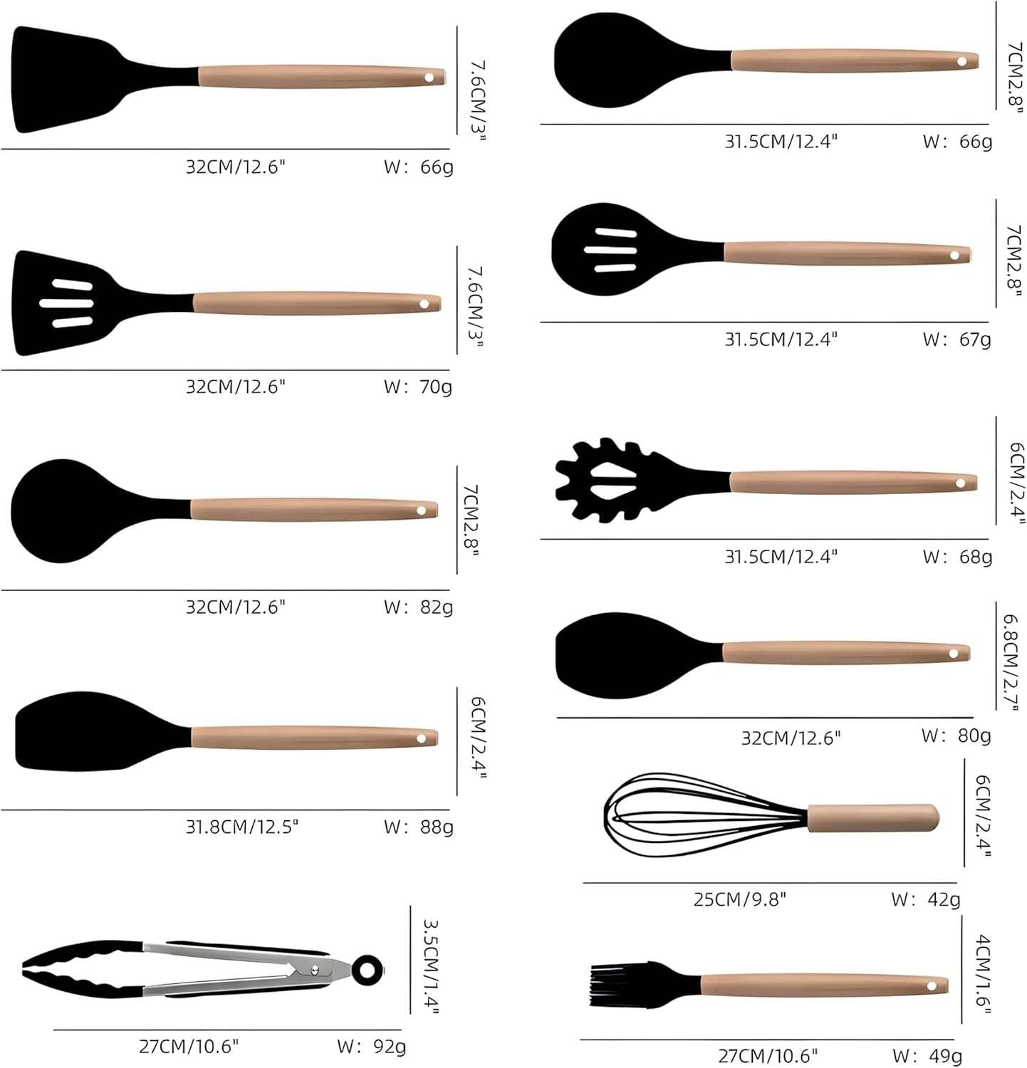 Cooking Utensils Set, 19-Piece Silicone Utensil and Knife Set with Block, Including 11 Silicone Utensils, 5 Stainless Steel Knives, Scissors, Kitchen Utensils Block and Cutting Board by -Black