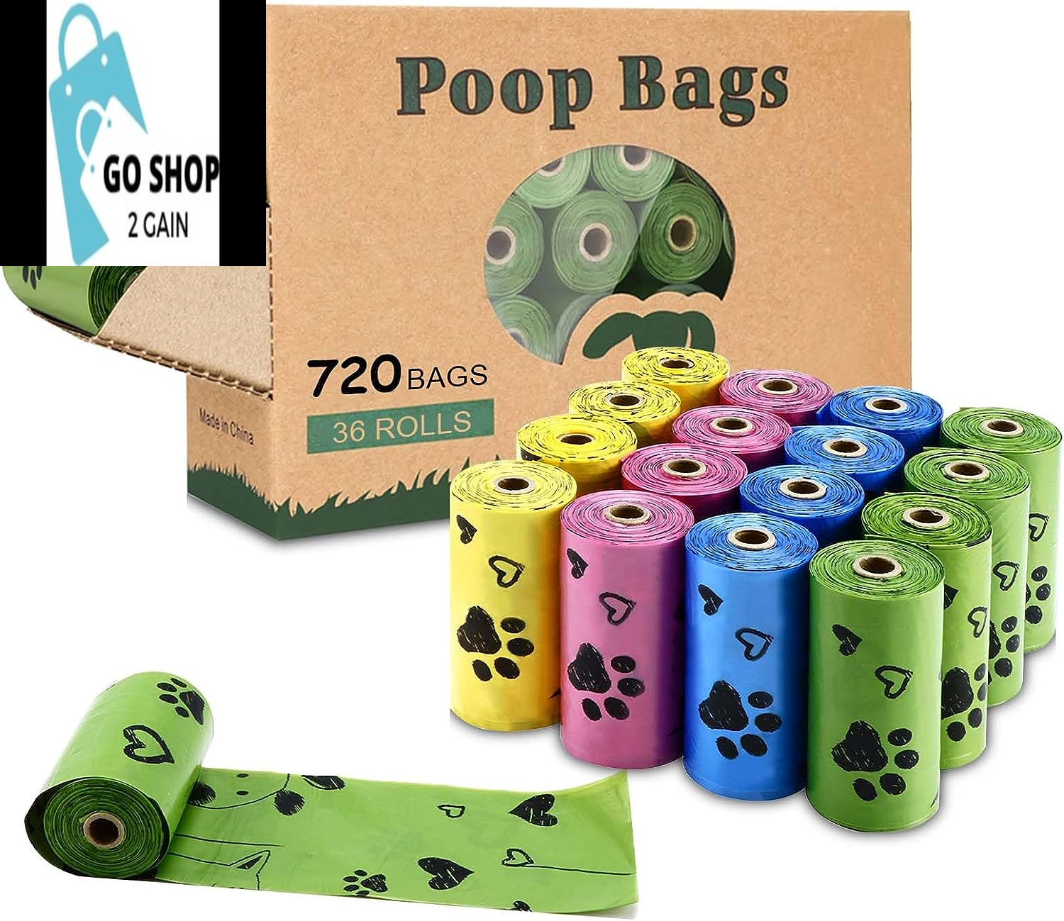 Biodegradable Dog Poop Bags: 720 Bags Extra Thick Strong Leak Proof Dog Waste Bags for Dogs with 1 Dispenser (4 Mixed Colors Green Blue Yellow Pink) -Scented