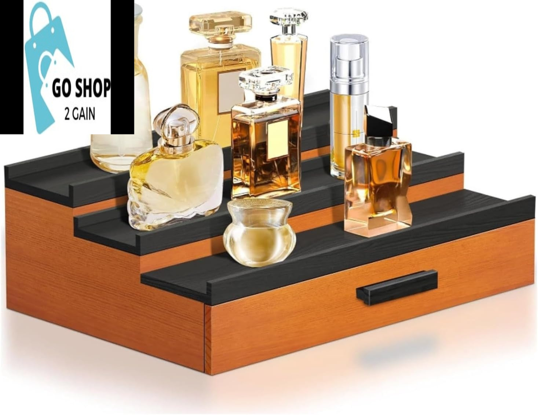 Cologne Organizer for Men, 3 Tier of Elevated Cologne Stand for Men with Drawer Storage, Fragrance Organizer & Storage Display Risers,Fragrance Stand for Men, Cologne Shelf Display, Great Gift for Men