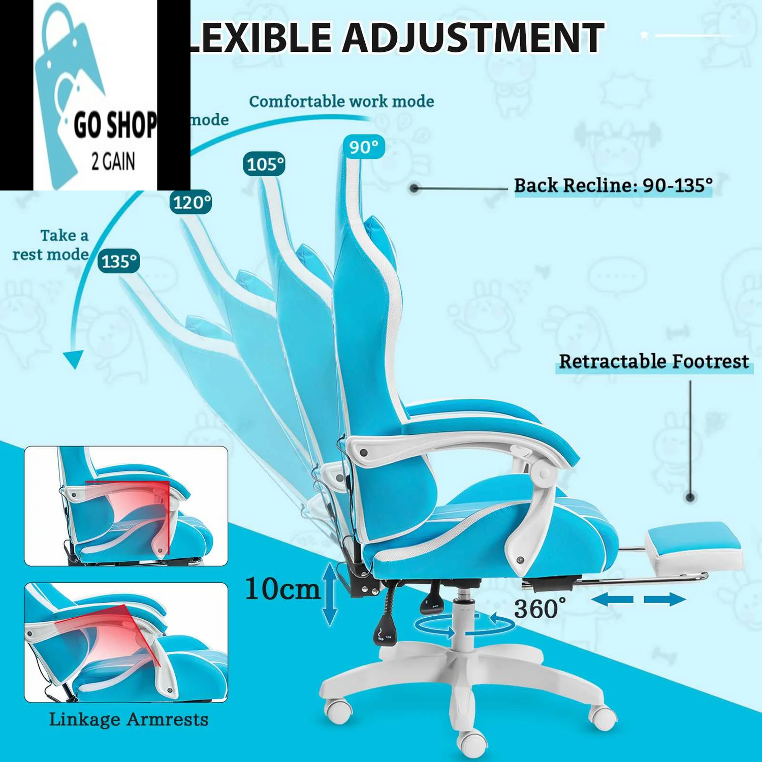 Ultimate Gaming Chair: RGB Light, Ergonomic Design, and 2-Point Massage for Gamers &amp; Office Use