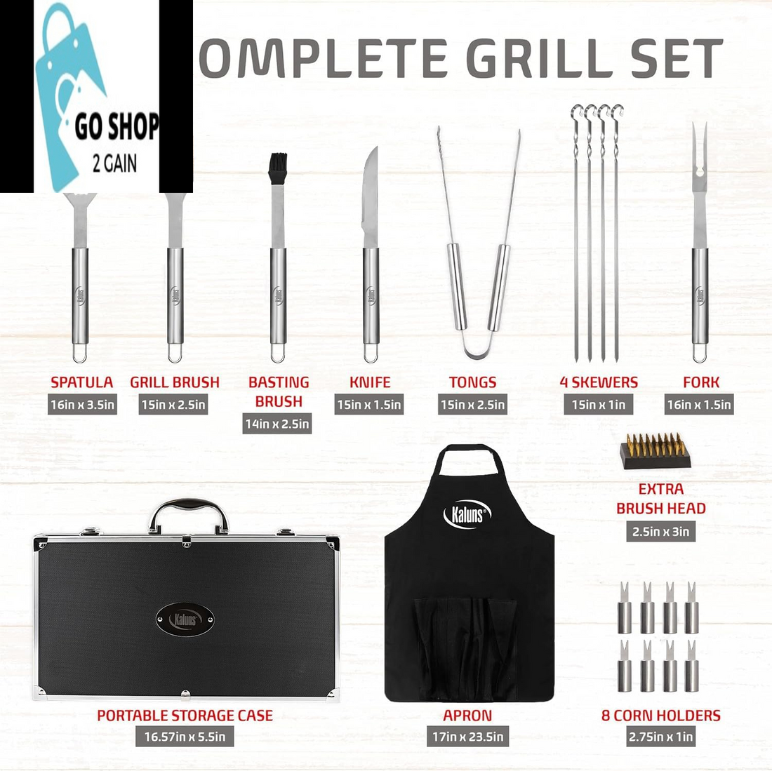 Grilling Accessories, Grill Tools, Fathers Day Grilling Gifts for Dad, Heavy Duty Stainless Steel Grill Set BBQ Grill Accessories for Outdoor Grill with Aluminum Case and Apron