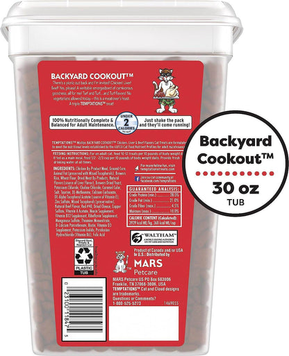 TEMPTATIONS MIXUPS Crunchy and Soft Cat Treats Backyard Cookout Flavor, 30 Oz. Tub