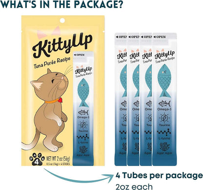 Kitty up Lickable Cat Treats for Indoor Cats - Multivitamin Puree Treat with Real Tuna, Lysine, Taurine, & Grain Free | 12 Cat Tube Treats