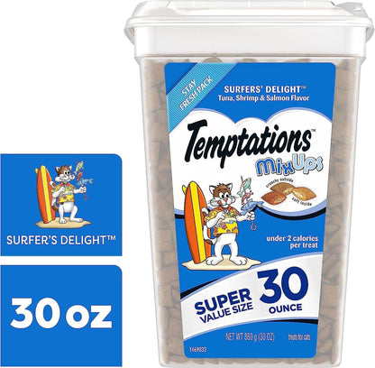 TEMPTATIONS Mixups Crunchy and Soft Cat Treats, Surfer'S Delight Flavor, 30 Oz. Tub