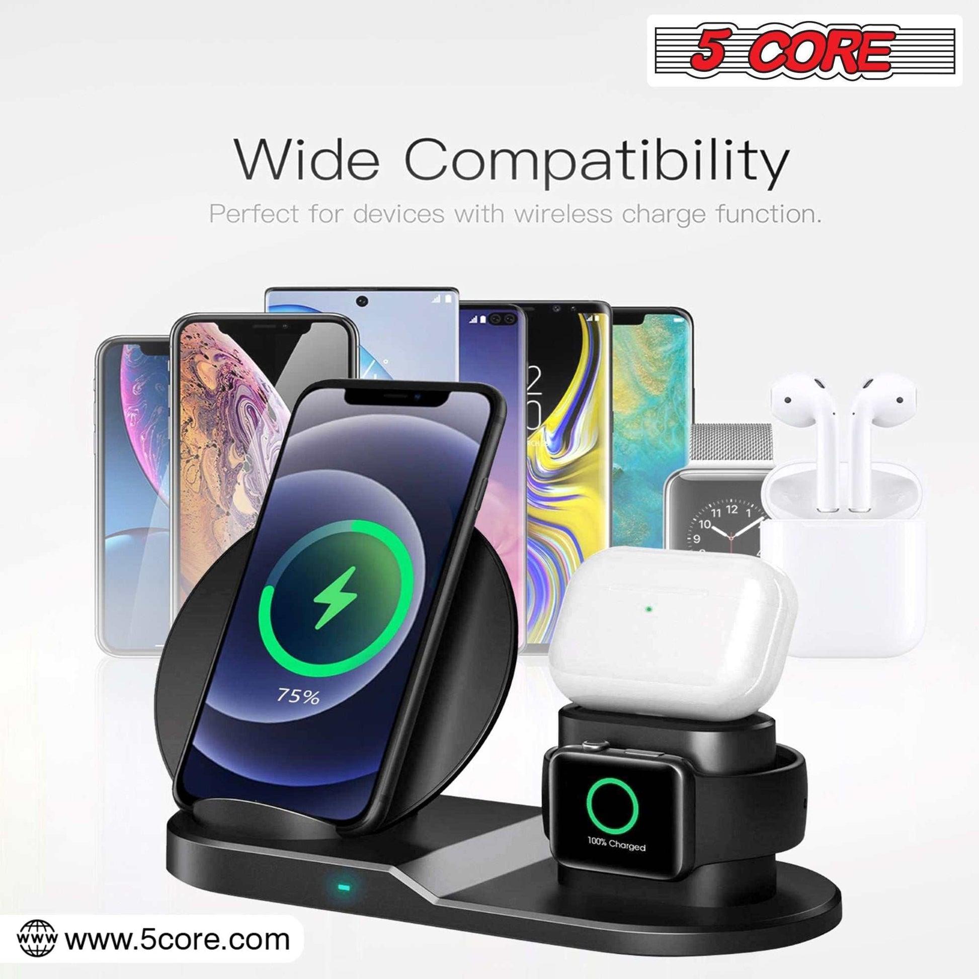 Wireless Charging Station 3 in 1 Wireless Charger Stand QI Fast Wireless Charging W Dual Coil for Samsung Iphone for Apple Watch Airpod -WCR 3