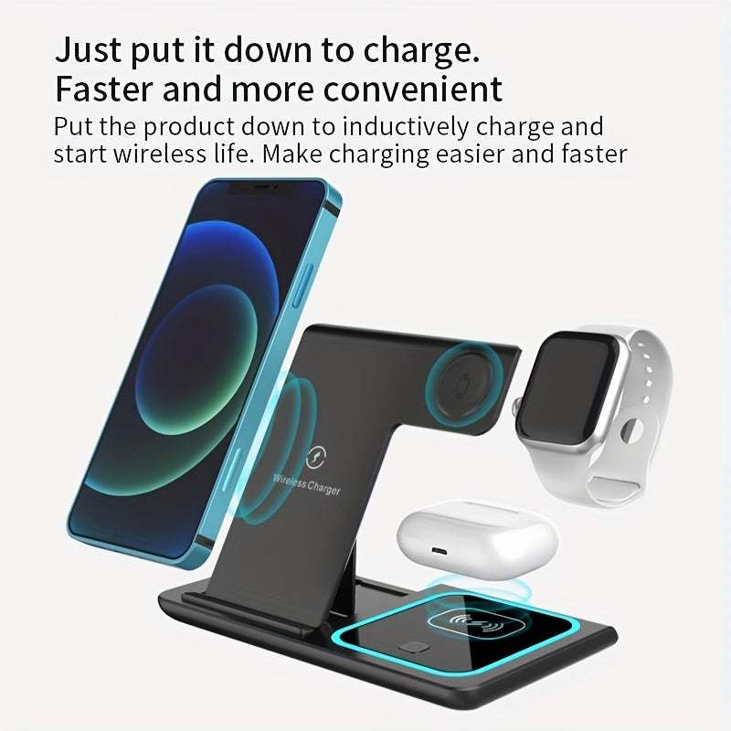 3 in 1 Fast Charging Station, Folding Wireless Charger Stand for Iphone 14,13,12,11/Pro/Max/Mini/Plus, X, XR, Xs/Max, SE, 8/Plus, Apple Watch 1-8, Airpods 3/2/Pro