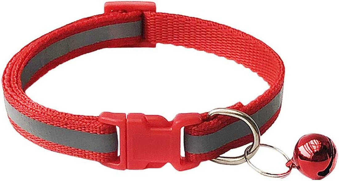 2-Pack Footprint &amp; Reflective Cat Collar with Bell Basic Dog Cat Collar Buckle Adjustable Polyester Cat Dog Collar or Seatbelts (Small, Red)