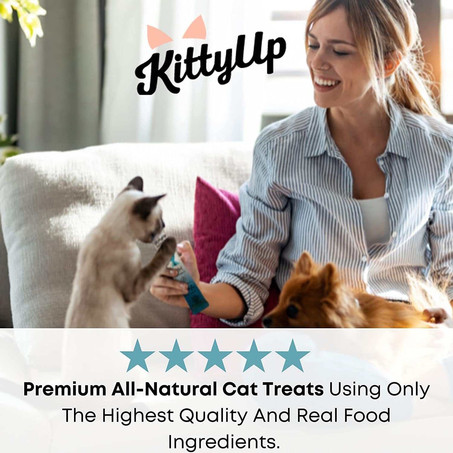 Kitty up Lickable Cat Treats for Indoor Cats - Multivitamin Puree Treat with Real Tuna, Lysine, Taurine, & Grain Free | 12 Cat Tube Treats