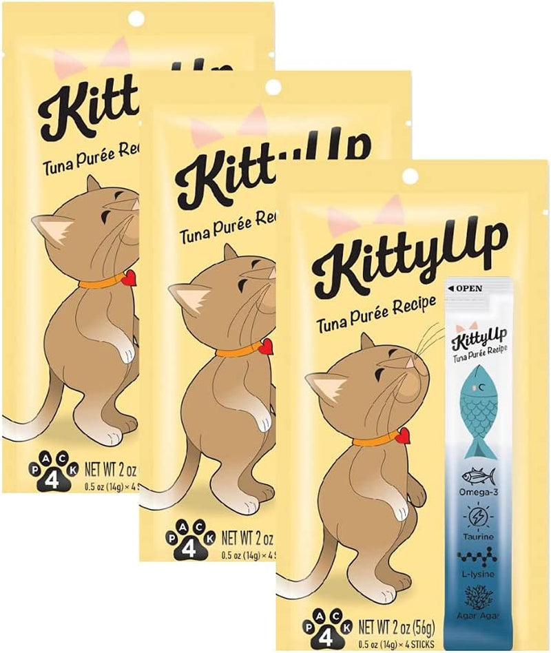 Kitty up Lickable Cat Treats for Indoor Cats - Multivitamin Puree Treat with Real Tuna, Lysine, Taurine, & Grain Free | 12 Cat Tube Treats