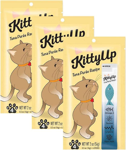 Kitty up Lickable Cat Treats for Indoor Cats - Multivitamin Puree Treat with Real Tuna, Lysine, Taurine, & Grain Free | 12 Cat Tube Treats