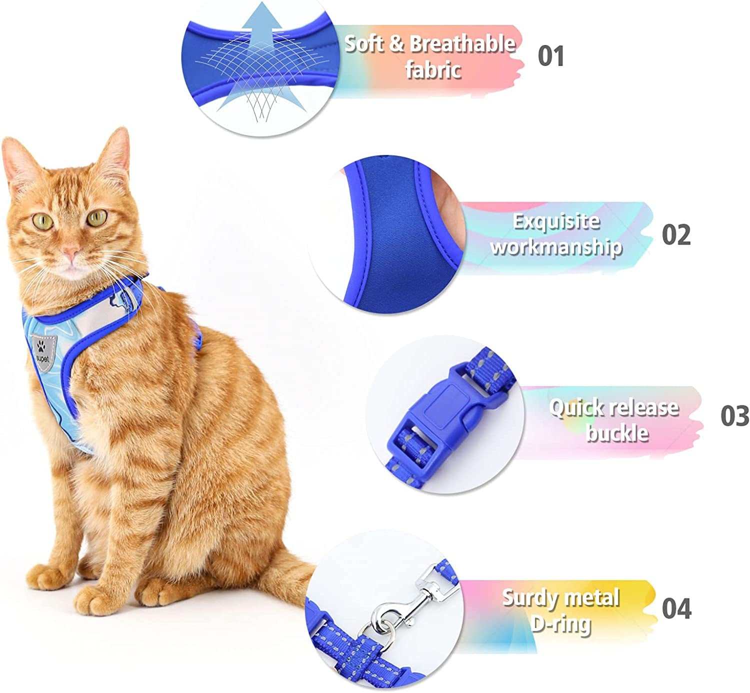 Cat Harness and Leash Escape Proof, Adjustable Breathable Cat Vest Harness with Reflective Trim, Cat Leash and Harness Set for Large Small Cats Kittens Puppies