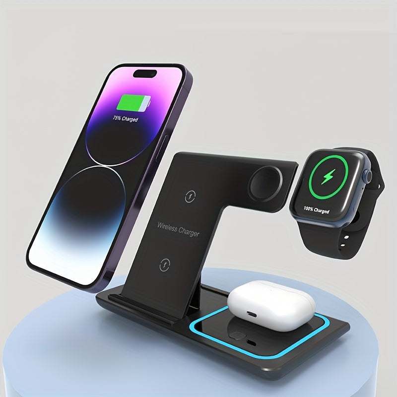 3 in 1 Fast Charging Station, Folding Wireless Charger Stand for Iphone 14,13,12,11/Pro/Max/Mini/Plus, X, XR, Xs/Max, SE, 8/Plus, Apple Watch 1-8, Airpods 3/2/Pro