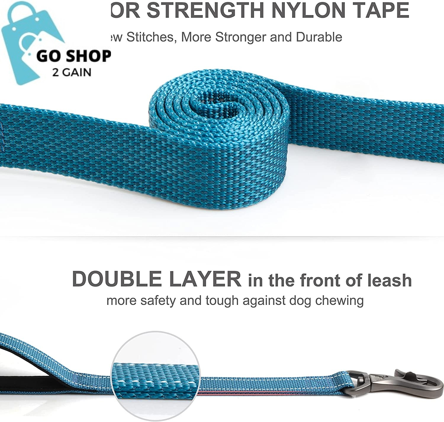 Fida 5 FT Heavy Duty Dog Leash with 2 Comfortable Padded Handles, Traffic Handle &amp; Advanced Easy Snap Hook, Reflective Walking Lead for Large, Medium &amp; Small Breed Dogs, Blue